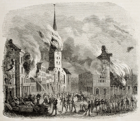 St Peter church fire in 1842, Hamburg. By unidentified author, published on Magasin Pittoresque, Paris, 1842のeditorial素材