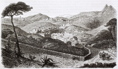 Guanajuato old view, Mexico. Created by Beuguelet, published on Magasin Pittoresque, Paris, 1844のeditorial素材