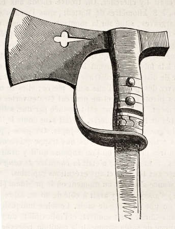 Old Hatchet kept in Basel cathedral. By unidentified author, published on Magasin Pittoresque, Paris, 1844のeditorial素材