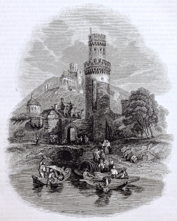 Oberwesel old view, Germany. By unidentified author, published on Magasin Pittoresque, Paris, 1844のeditorial素材
