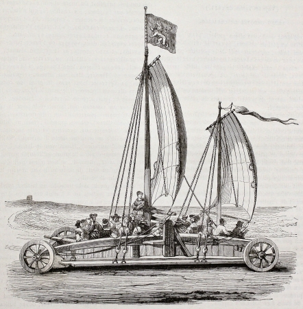 Sail cart old illustration. After 17th century print, published on Magasin Pittoresque, Paris, 1844のeditorial素材