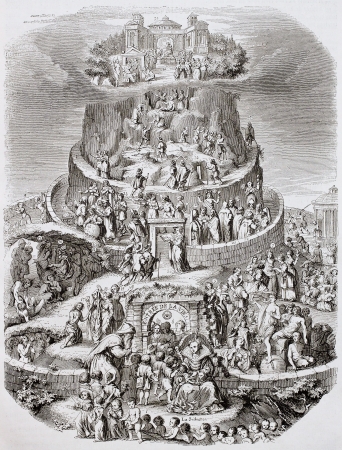 Tablet of Cebes (Socrates disciple) old illustration. Created by Merian and Valintin after Cebes, published on Magasin Pittoresque, Paris, 1844のeditorial素材