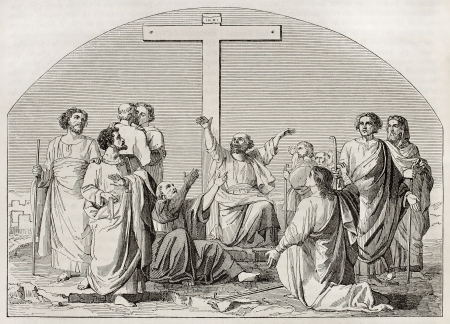 The Departure of the Apostles (to preach the Gospel). Created by Gleyre, published on Magasin Pittoresque, Paris, 1845のeditorial素材