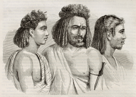 Bichari and Ababda people (tribes living between the Nile river and the Red sea). Created by Prisse, published on Magasin Pittoresque, Paris, 1845のeditorial素材
