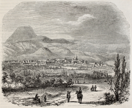 Clermont-Ferrand old view, France. Created by Brugnot, published on Magasin Pittoresque, Paris, 1845のeditorial素材