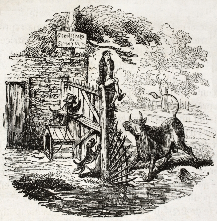 Old illustration of a man in a delicate situation. By unidentified author, published on Magasin Pittoresque, Paris, 1850のeditorial素材