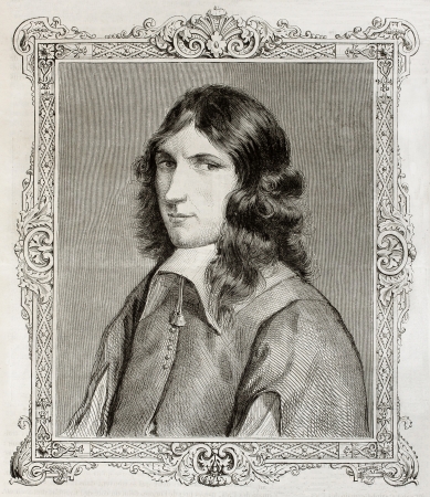 Old engraved portrait of Mathieu Le Nain, French painter. Created by Laboriette, published on Magasin Pittoresque, Paris, 1850のeditorial素材