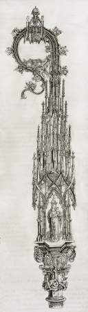 Old illustration of a pastoral staff of 15th century. Created by Montalan and Best after antique engraving of Van Meckenen. Published on Magasin Pittoresque, Paris, 1850のeditorial素材