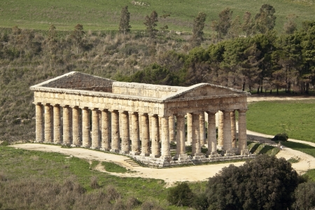 Temple of Segesta from above front hill, western Sicilyの写真素材