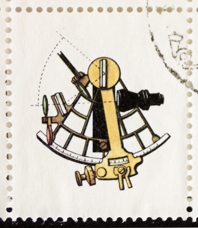 ITALY CIRCA 1978: a stamp printed in Italy shows illustration of  an old sextant. Italy, circa 1978のeditorial素材