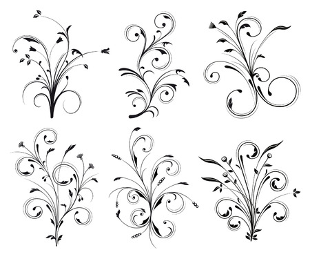 Six black swirled floral decorationsのイラスト素材