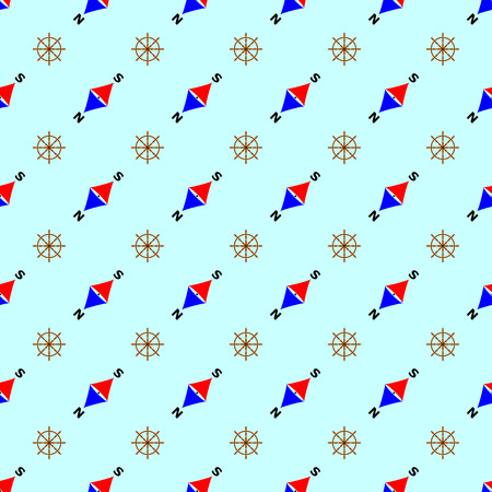 Vector seamless with compass and steering wheel.のイラスト素材