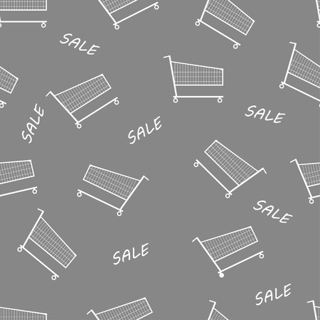 Vector illustration of gray shopping trolley seamless pattern background.のイラスト素材