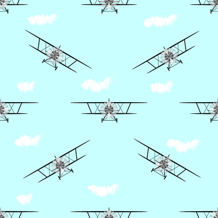 seamless pattern background with biplanes. Old aircrafts.のイラスト素材