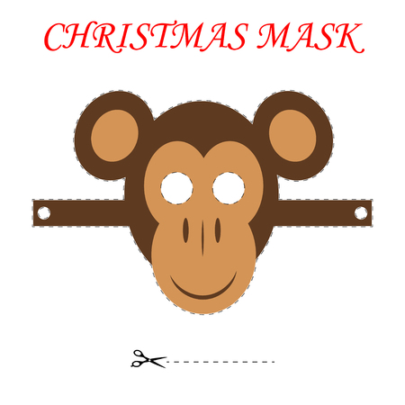 template for children\'s christmas masks. Christmas monkey mask. Mask\'s pattern.のイラスト素材