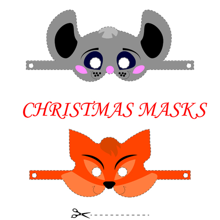 Vector pattern for children's christmas masks. Christmas animals masks. Mask's template.のイラスト素材
