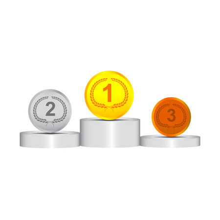 Pedestal with medals. Golden, silver and bronze medals. Vector illustration.のイラスト素材