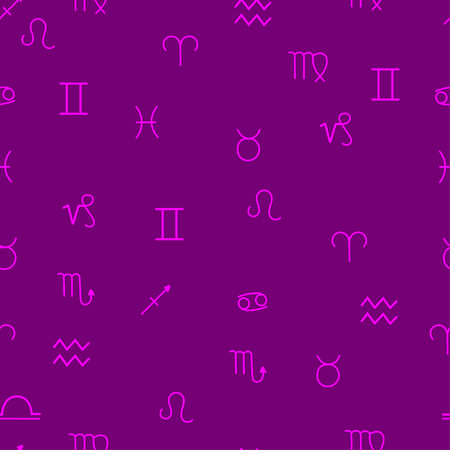 Zodiac signs seamless pattern on pink background. Horoscope seamless pattern. Vector illustration.のイラスト素材