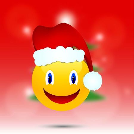 Smiley in Christmas hat on a blurred background Christmas illustration.のイラスト素材