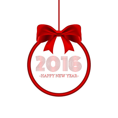 Round banner with lettering 2016 Happy new year and red bow.のイラスト素材