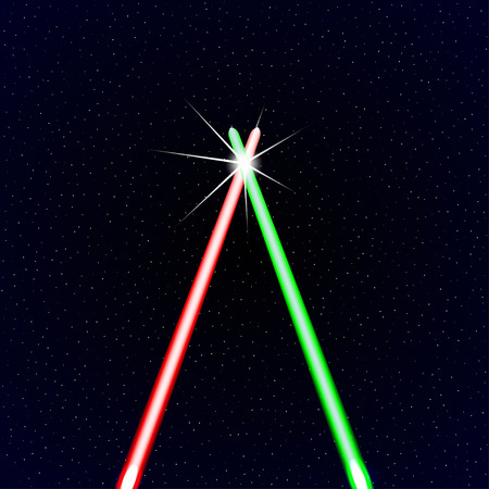 Two light rays on stars background. Vector background.のイラスト素材