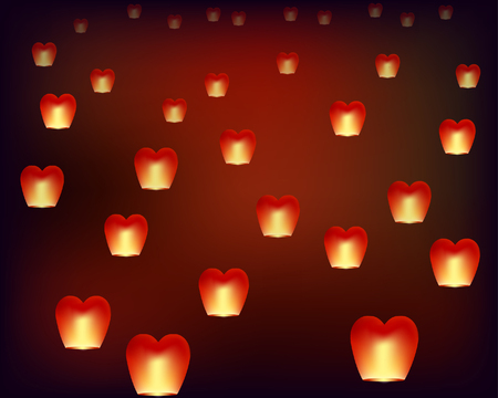 Mass group of flying chinese lanterns.のイラスト素材