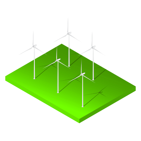 Isometric wind turbine on green land. Vector wind turbine.のイラスト素材