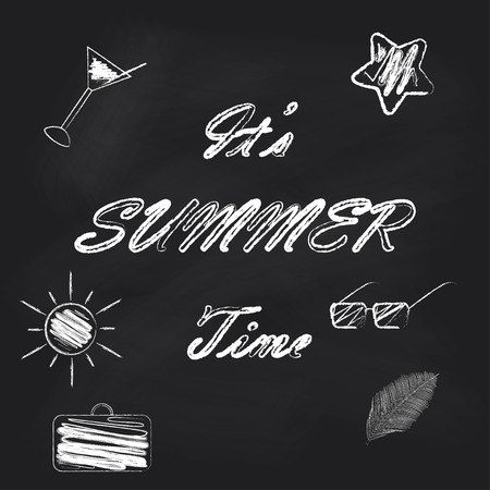 Summer time lettering on blackboard written with chalk. Vector illustration.のイラスト素材