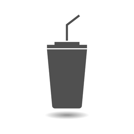 Glass with a straw. The glass of coffee icon. The glass of soda. Vector icon of paper glass and straw.のイラスト素材