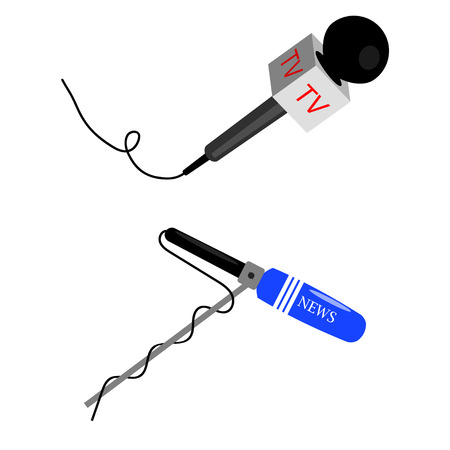 Vector illustration of different microphones types.  Journalist and interview microphones. Isolated on white.のイラスト素材