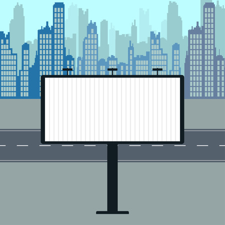 Blank billboard on city silhouette background.  blank billboard. Billboard in the city. Blank billboard.のイラスト素材