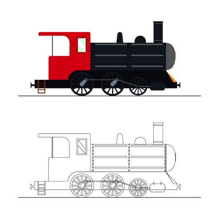 coloring an old steam locomotive. Color and outline old steam locomotive illustration. Coloring for kids - old steam locomotive.のイラスト素材