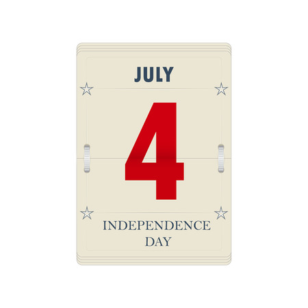 calendar's sheet for Independence Day. Design for US Independence Day. Web banner for US Independence Day. Isolated on white calendar with July 4 date.のイラスト素材