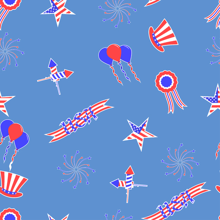 4th of July vector seamless pattern background. USA independence day vector seamless pattern. Festive background for the US national holiday.のイラスト素材