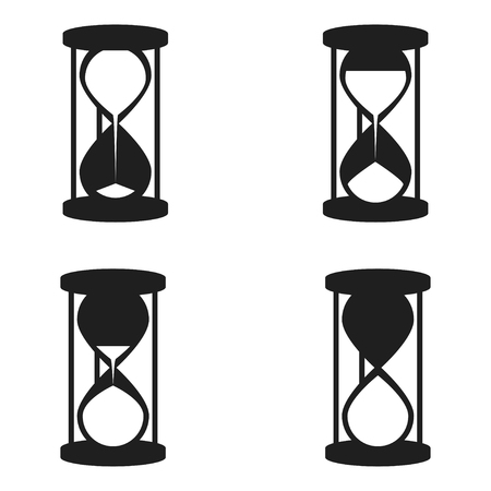 Set of vector hourglass icons. Hourglass icons for download or upload status. Waiting time icons in hourglass shape with white sand inside. Isolated on white.のイラスト素材