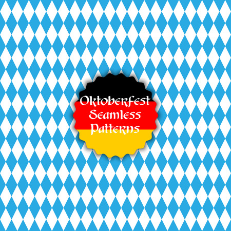 Vector seamless pattern background in bavarian colors. Oktoberfest background. Beer festival vector illustration.のイラスト素材