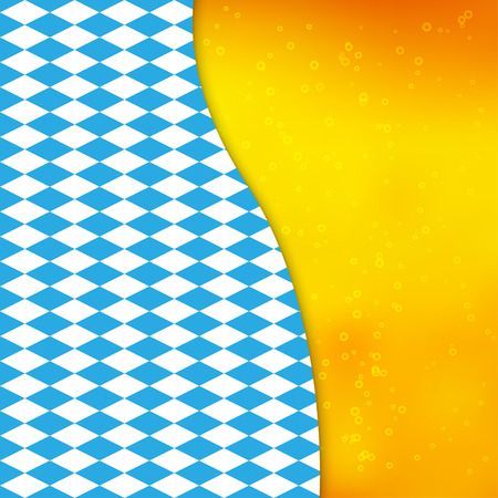 Vector background with Bavarian flag and silhouette of beer mug. Design for Oktoberfest or beer festival.のイラスト素材