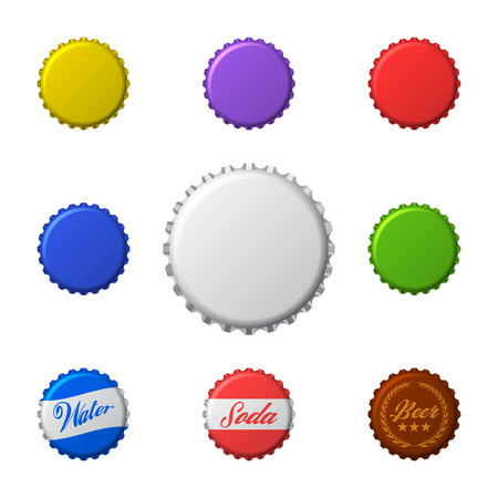 Vector set of colorful bottle caps. Isolated on white background.のイラスト素材