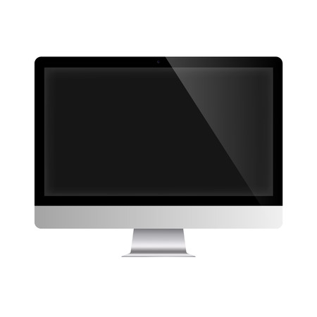 Popular screen monitor. Modern computer display with black screen. Isolated on white. Vector illustration.のイラスト素材