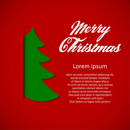 Vector Christmas greeting card with green christmas tree and letterings. Christmas background.のイラスト素材