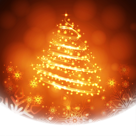 Winter background with snowflakes and Christmas tree. Template for Christmas greeting card. Vector Illustration.のイラスト素材