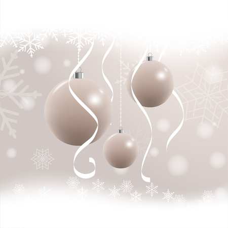 A pearl Christmas background, with pearl christmas balls hanging from above.のイラスト素材