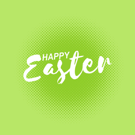 Happy Easter inscription on green dotted background. Vector illustration.のイラスト素材