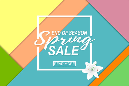 Spring Sale Banner, Sale Poster, Sale Flyer, Sale Vector illustration with geometric background and white lily.のイラスト素材