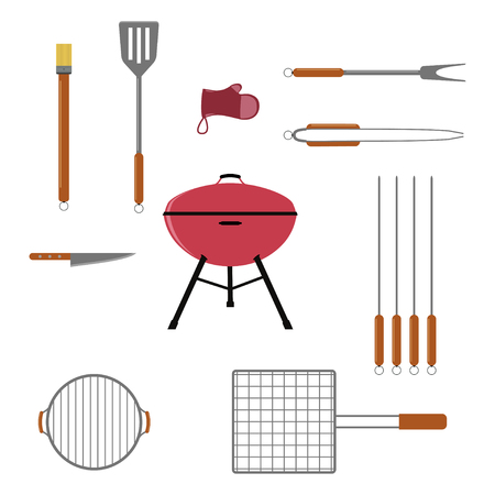 Vector set of BBQ or grill tools. Isolated on white background.のイラスト素材