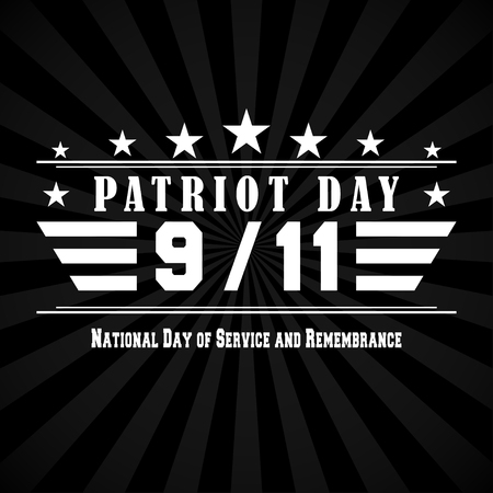 Vector Patriot Day dark background with 9 11 lettering. Template for National day of service and remembrance.のイラスト素材