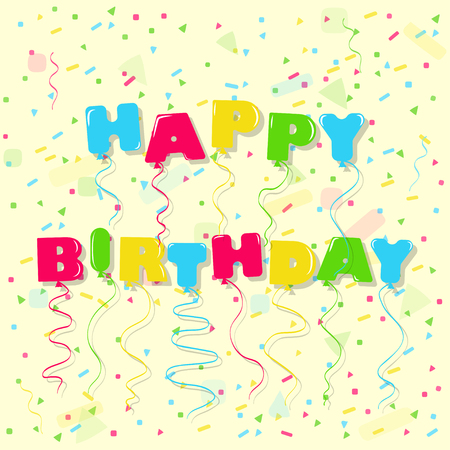 Vector Happy birthday balloon lettering over festive confetti background.のイラスト素材