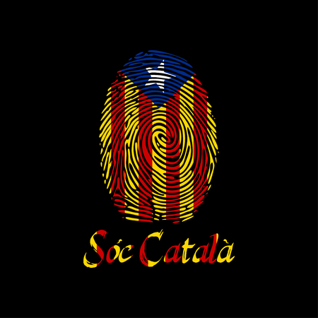 Vector fingerprint with Catalonia flag and text I am Catalan in the Catalan language. Template for printing on t-shirts and other products.のイラスト素材