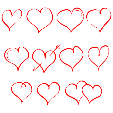 Vector set of hand drawn heart. Symbol of love. Element for Valentines Day design. Isolated on white background.のイラスト素材