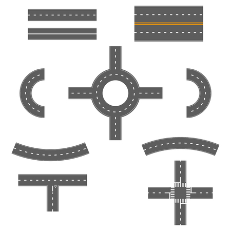 Vector set of various street, road and highway elements. Isolated on white background.のイラスト素材